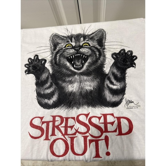 Fruit of the Loom Other - Vintage Bob Harrison Stressed Out Cat Short Sleeve T Shirt Small S/M